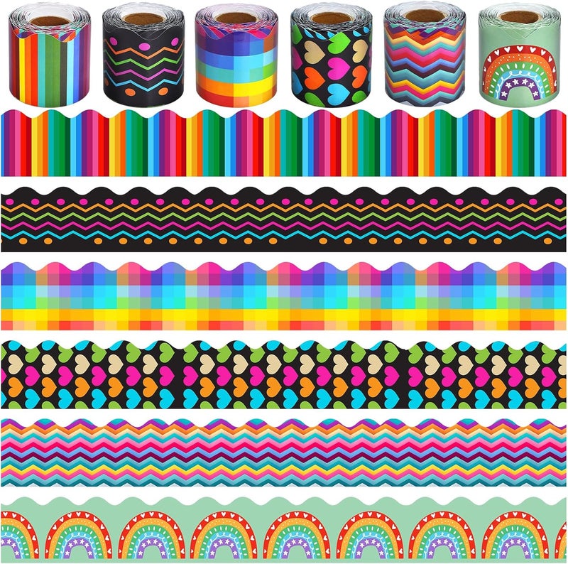 DASTTUIS 6 Rolls 196.8 Ft Decorative Rainbow Bulletin Board Borders Set – Colorful Classroom Trim - Rainbow Theme for Teachers, Schools & Office Decor -Perfect for Birthday, Back to School Theme - Image 1